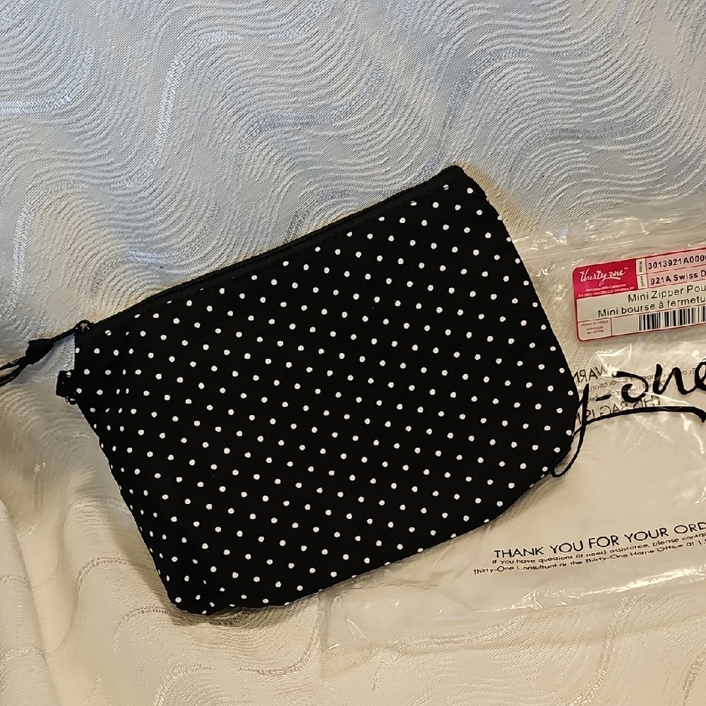Thirty-one Mini Zip Pouch Black Swiss Dot